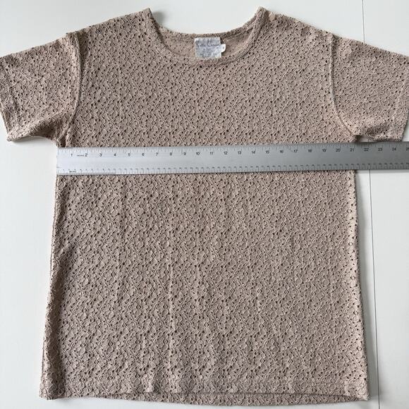 Vintage Pierre Cardin Eyelet Lace Top Parisian Casual Taupe Cotton Nylon Women M - Picture 6 of 10
